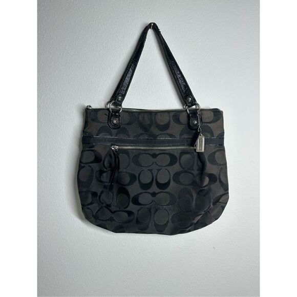 COACH Signature Sateen Canvas Tote Bag Black F1221-18979 See Description